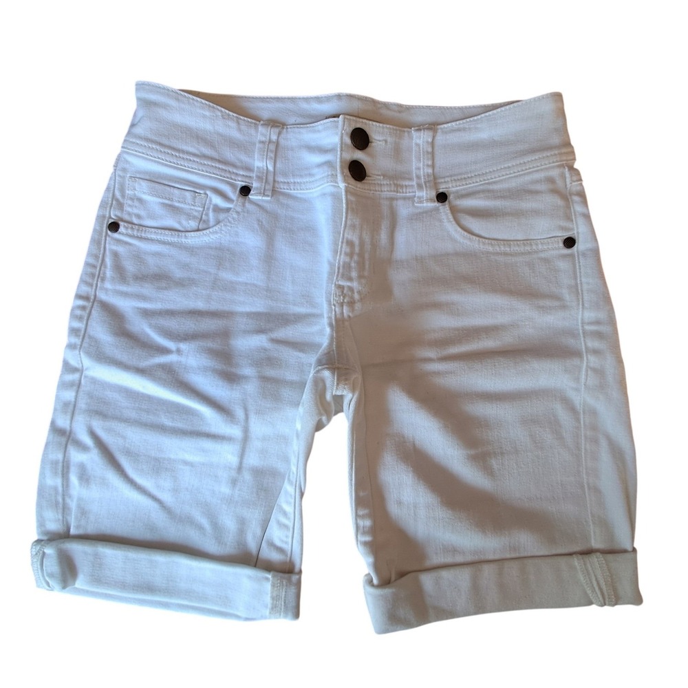 Cabi Jeans White Double Button Roll Cuff Denim Shorts Women's Size‎ 2